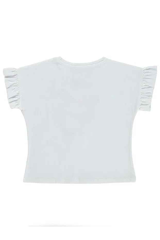 Детская футболка для девочек с коротким рукавом с оборкой Ruffle Sleeve T-Shirt Civil Girls, Off White — фото 2