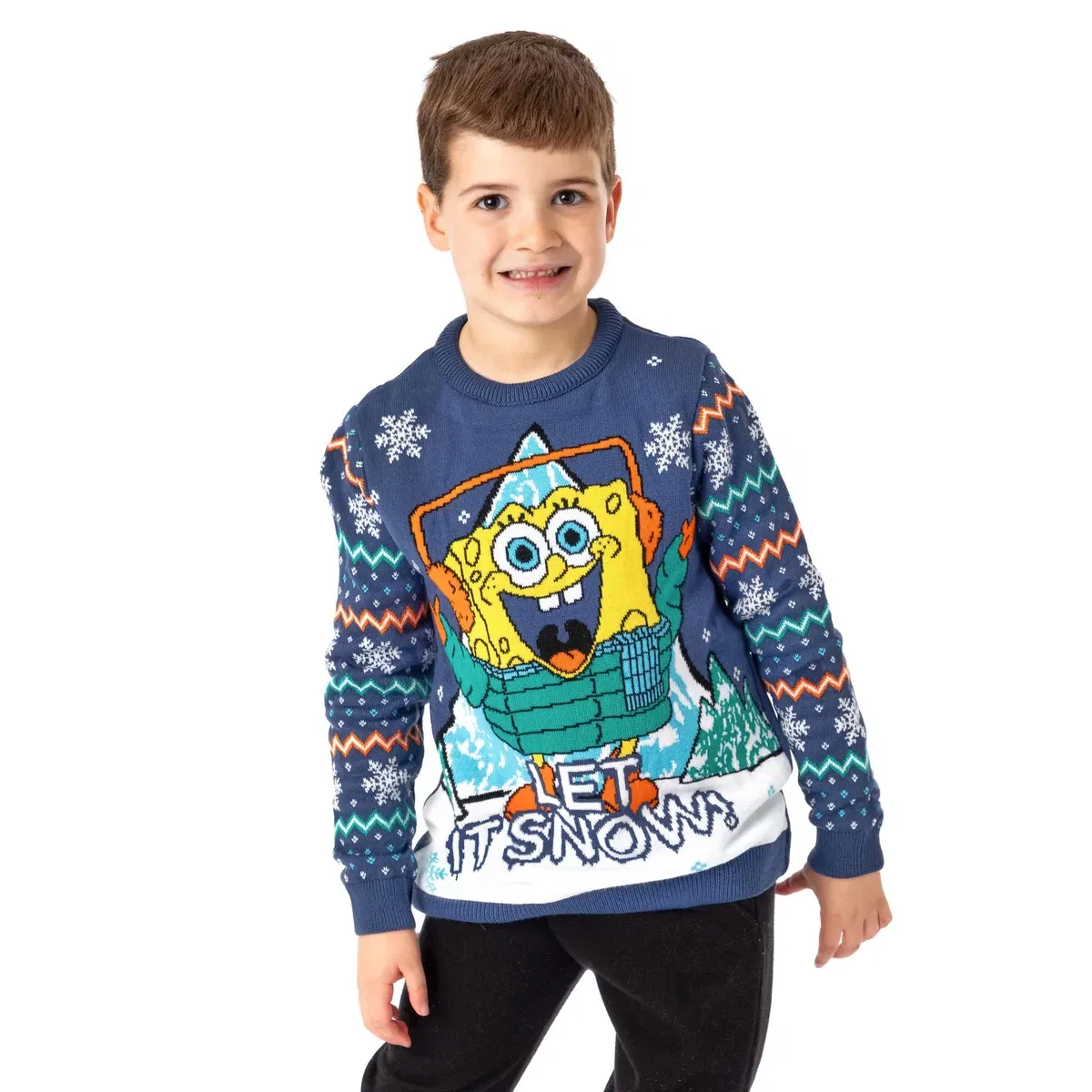 Детский свитшот с принтом Let it snow Spongebob Squarepants, Blue