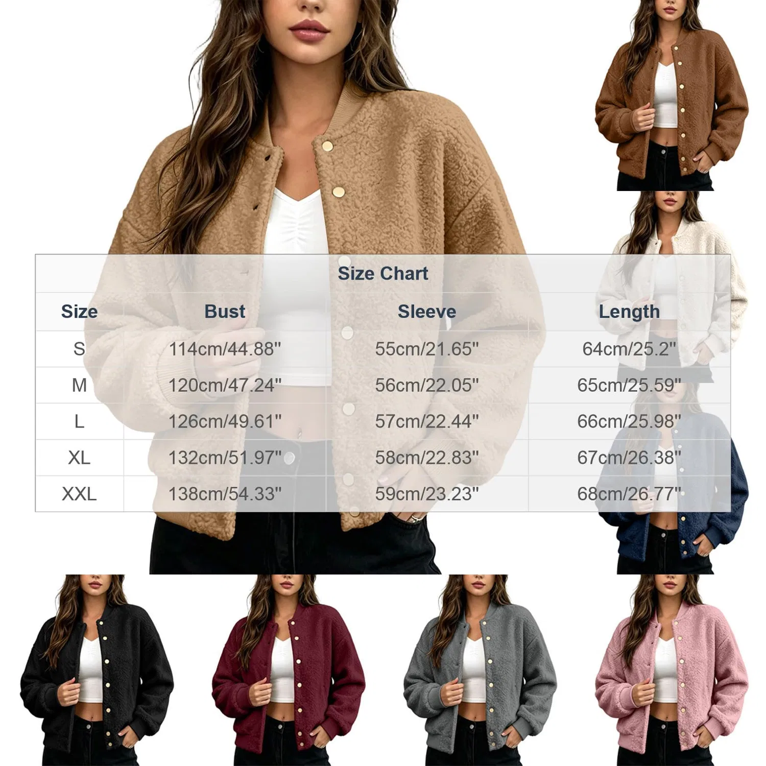 Женская куртка-бомбер с длинным рукавом, из флиса, модель Bomber in pile da donna UK, Beige — фото 2