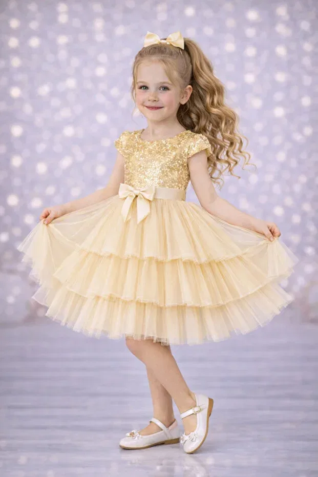 Детское платье для девочек с принтом Party Rumi Kids, Gold — фото 2
