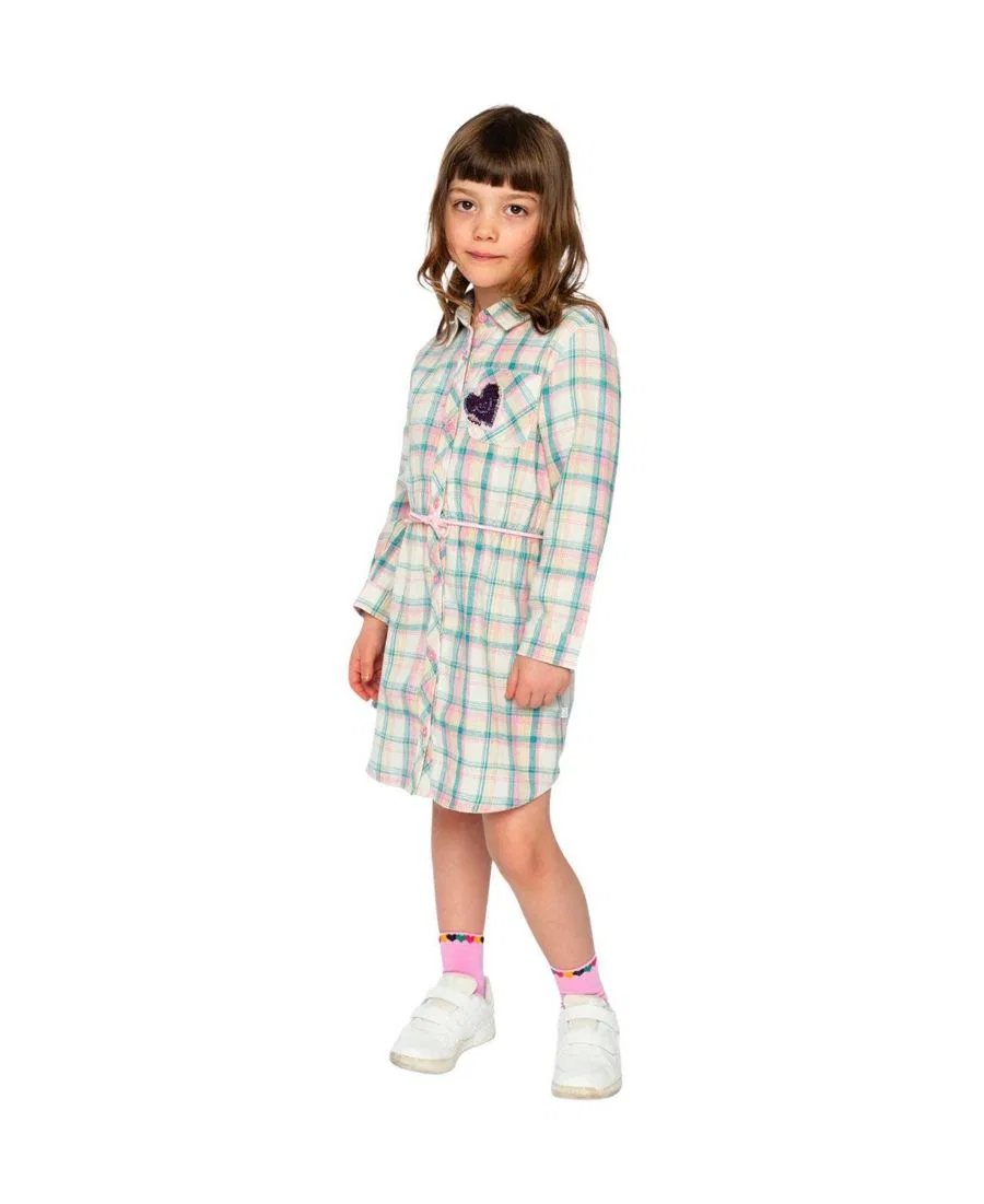 Платье-рубашка с поясом Ivy Kids Deux par Deux, Plaid Green And Pink — фото 3