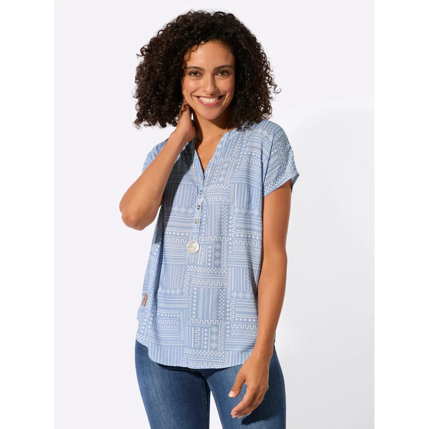 Женская блузка с принтом Casual Looks, Blue/Ecru Patterned — фото 2