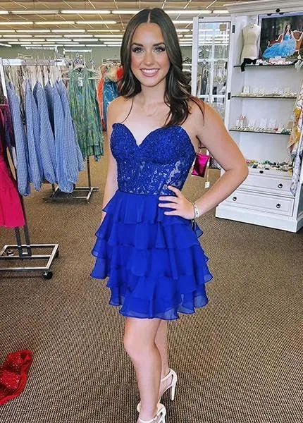 Женское короткое платье из шифона с кружевными воланами Prom, Red — фото 2
