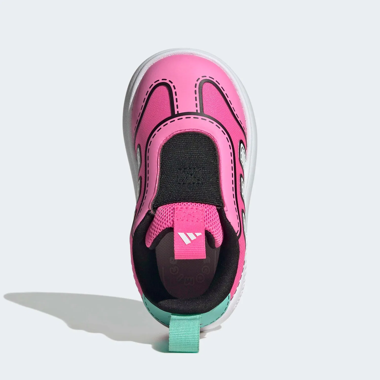 Детские слипоны с комикс-графикой Bubblecomfy Adidas Sportswear, Lucid Pink/Ftwr White/Flash Aqua — фото 4