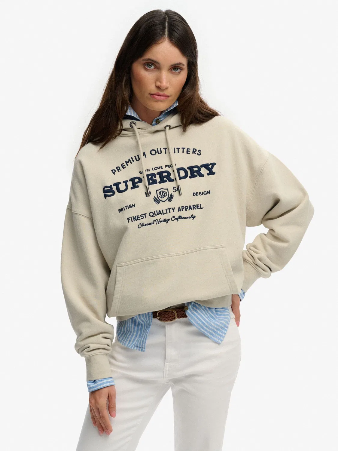 Худи оверсайз Superdry Luxe Casual Embroidered Relaxed, кремовый — фото 3