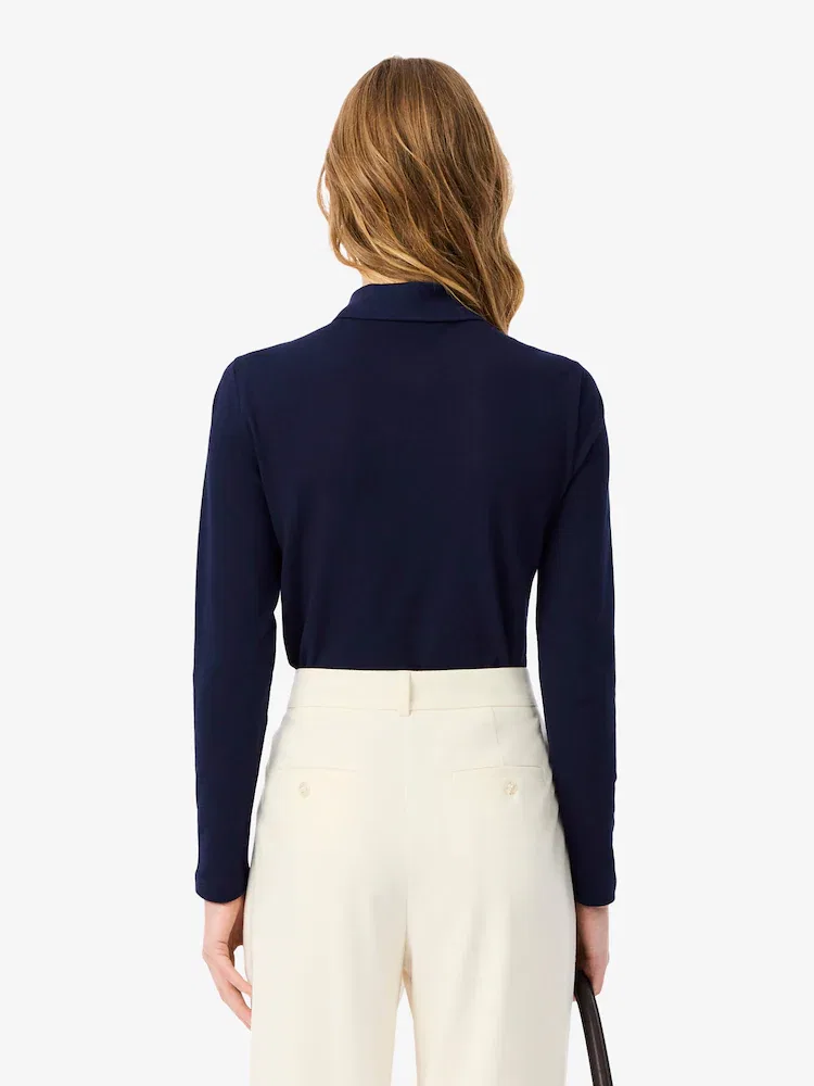 Рубашка поло женская LACOSTE, Slim-fit, длинный рукав, белая — фото 3