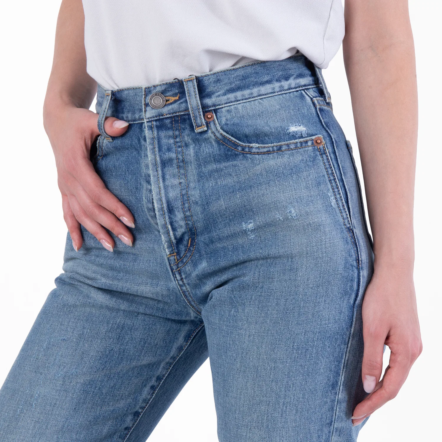 Джинсы скинни с потертостями Womens Slim Fit Denim Jeans Saint Laurent, Charlotte Blue — фото 2