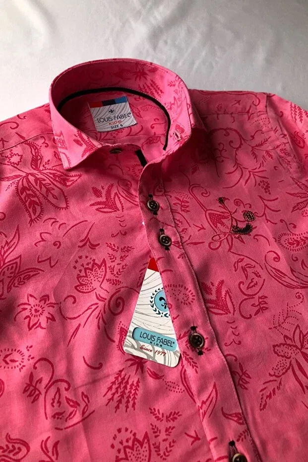 Детская рубашка для мальчиков с вышивкой Louis Kids, Pink — фото 4