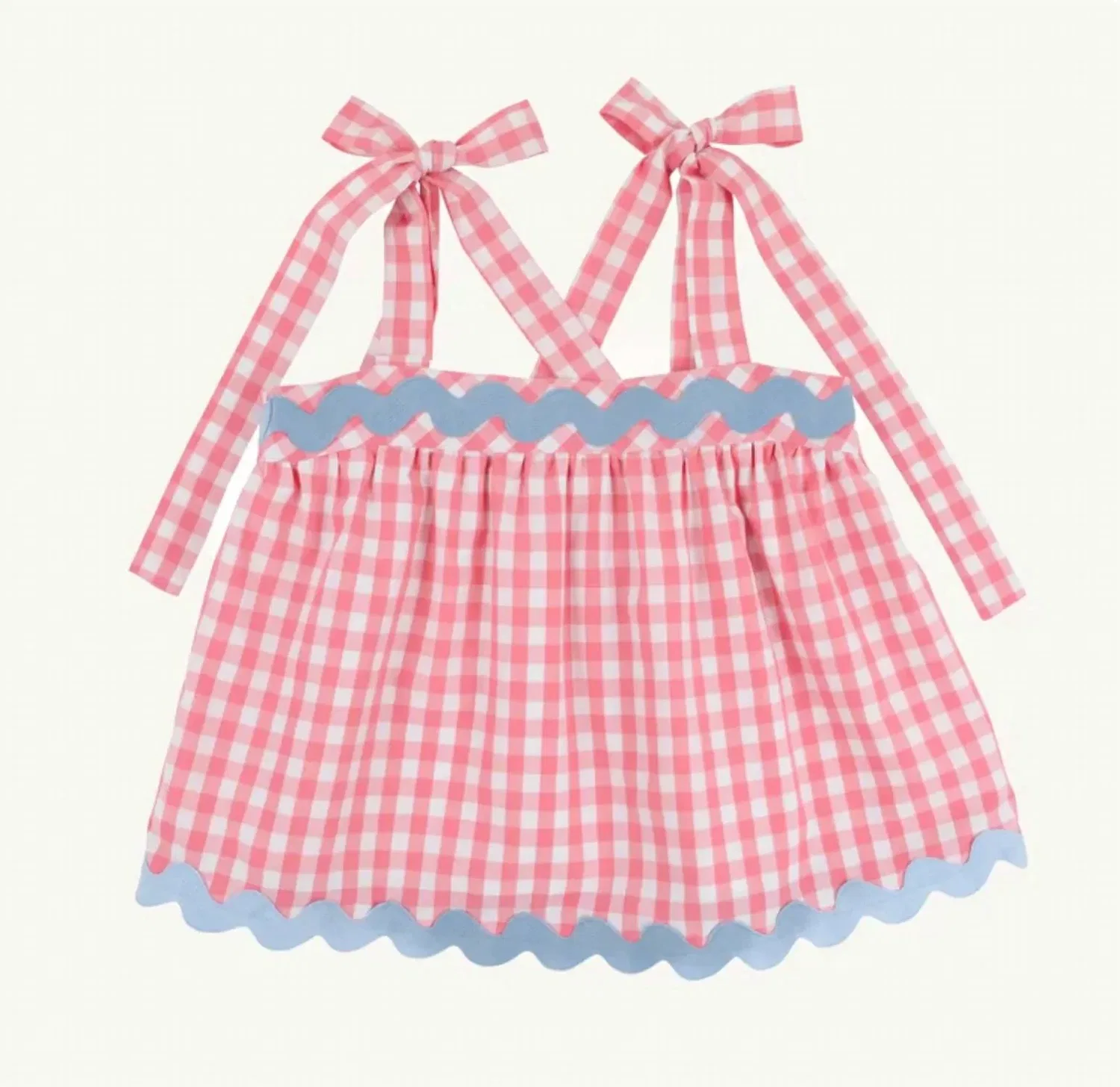 Детская блузка с завязками Tyler Tie Top In Coral Check With Beale Street Blue The Beaufort Bonnet Company — фото 2