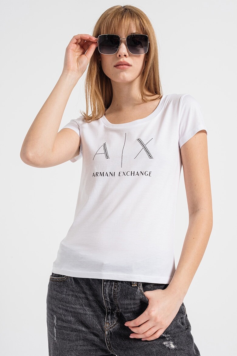 

Футболка с логотипом и декоративными камнями Armani Exchange, черный