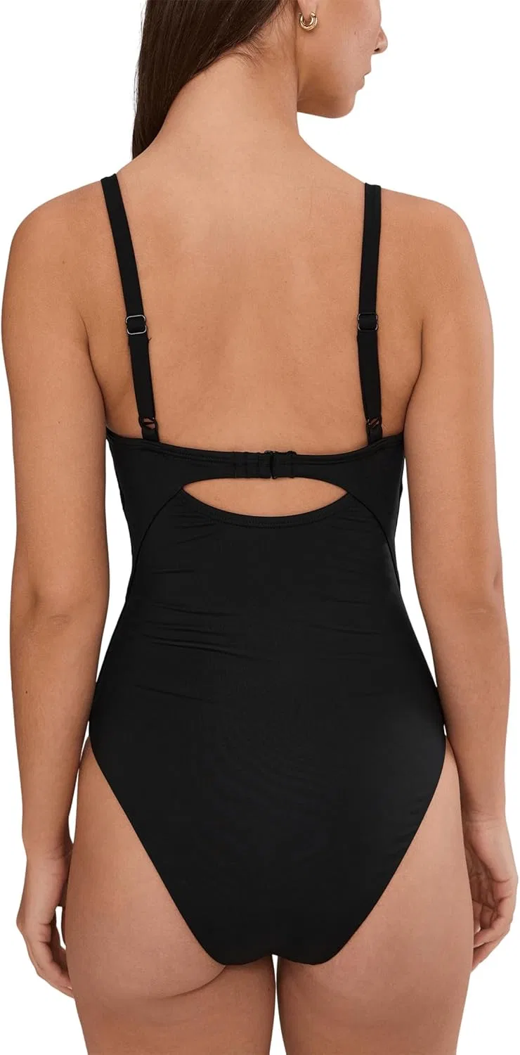 Женский цельный купальник с V-образным вырезом Effortless Essential Nike, Black — фото 3