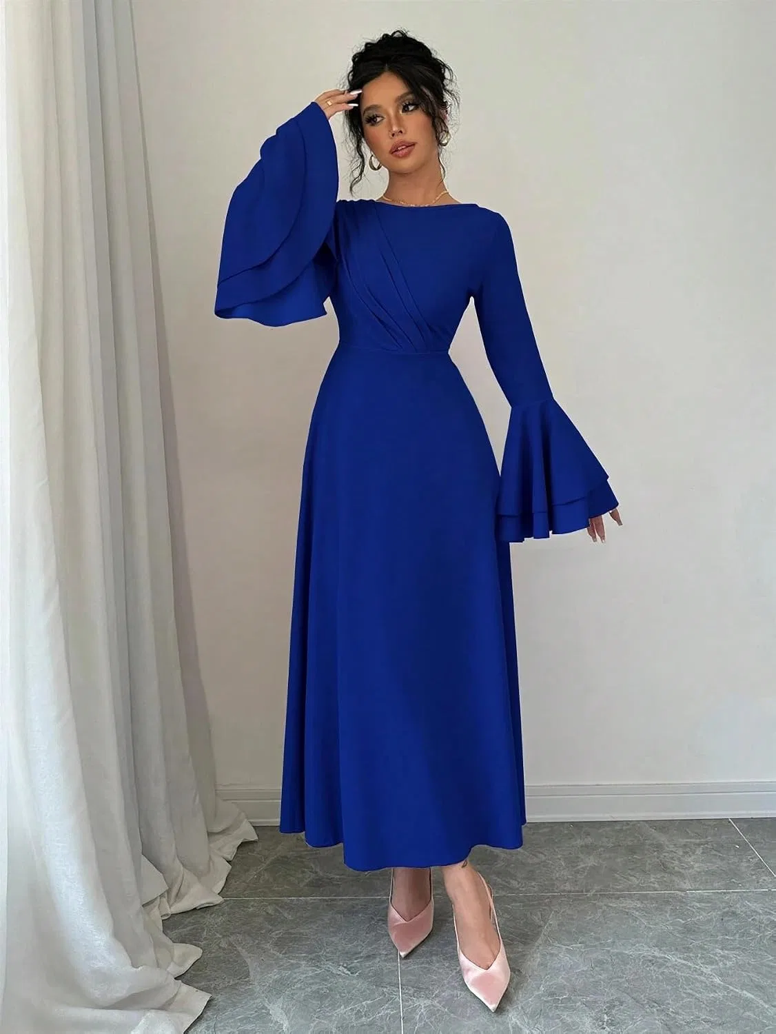 Женское миди-платье с круглым вырезом, Royal Blue — фото 4