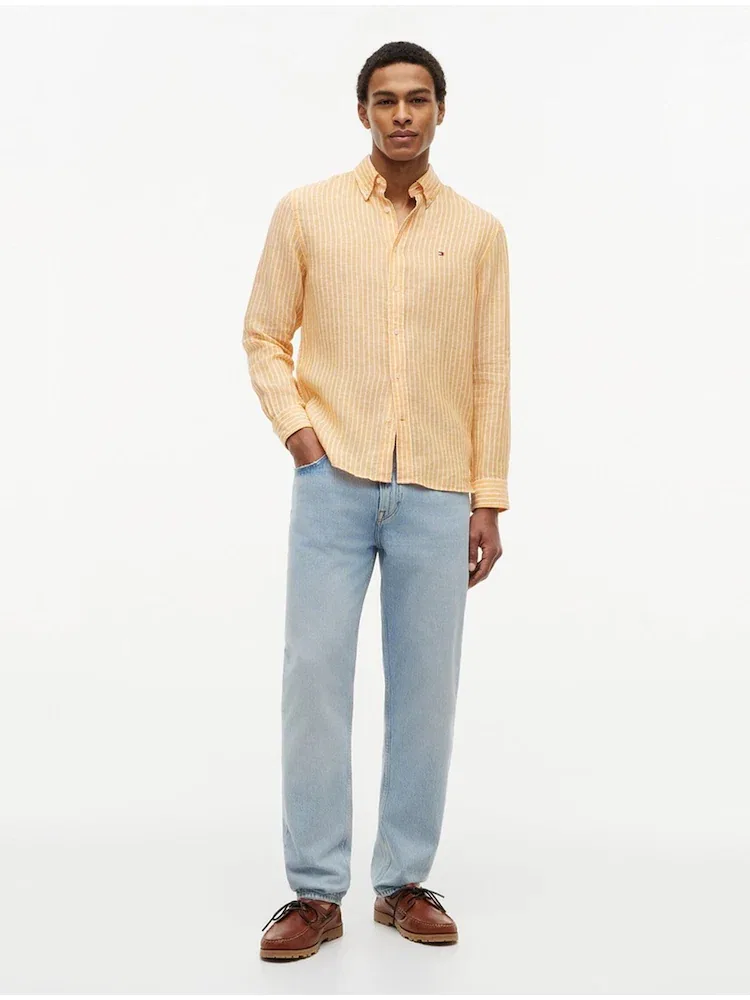 Рубашка с длинным рукавом из льна, Bengal Stripe TOMMY HILFIGER, Bronze — фото 2