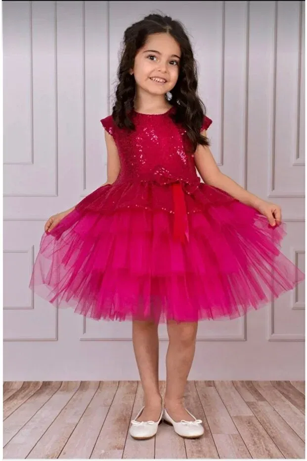 Детское платье для девочек с пайетками Basics Şenkız, Fuchsia