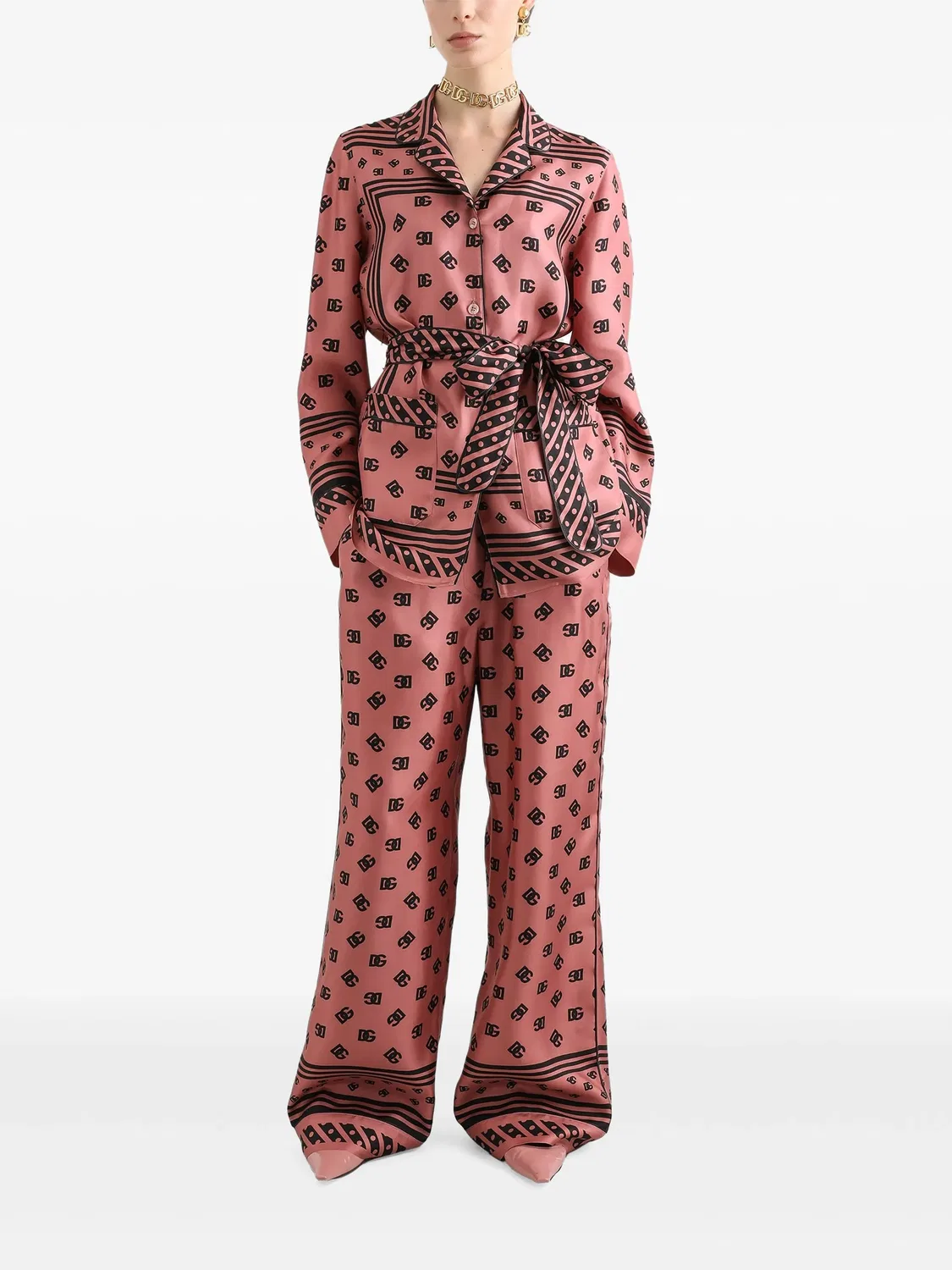 Dolce & Gabbana Шелковые брюки‑палаццо розовые — фото 4