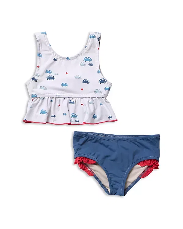Детский купальник для девочек с принтом Palmer Two Piece Tankini Swimsuit Pink Chicken, Small Crabs