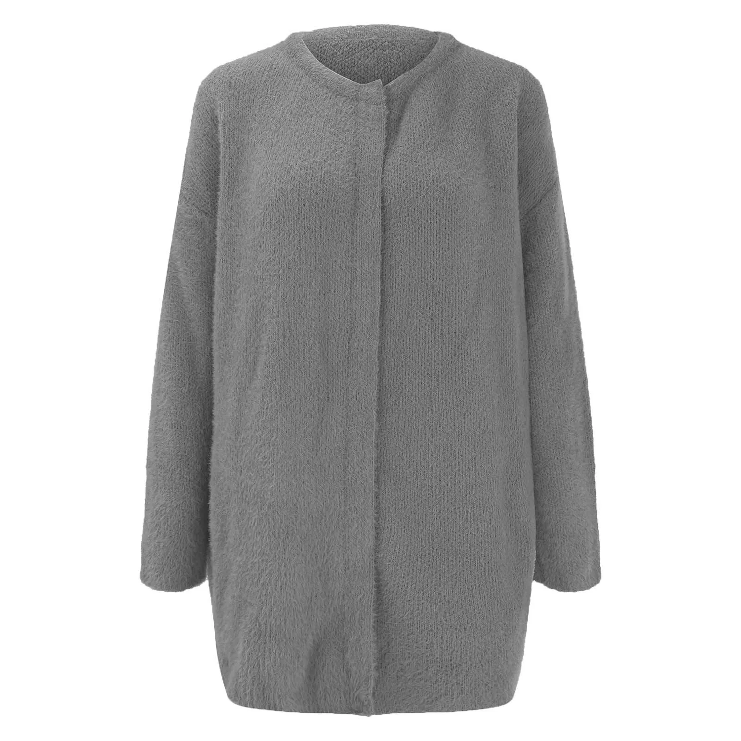 Женский вязаный кардиган с круглым вырезом, свободного кроя, Grigio — фото 4
