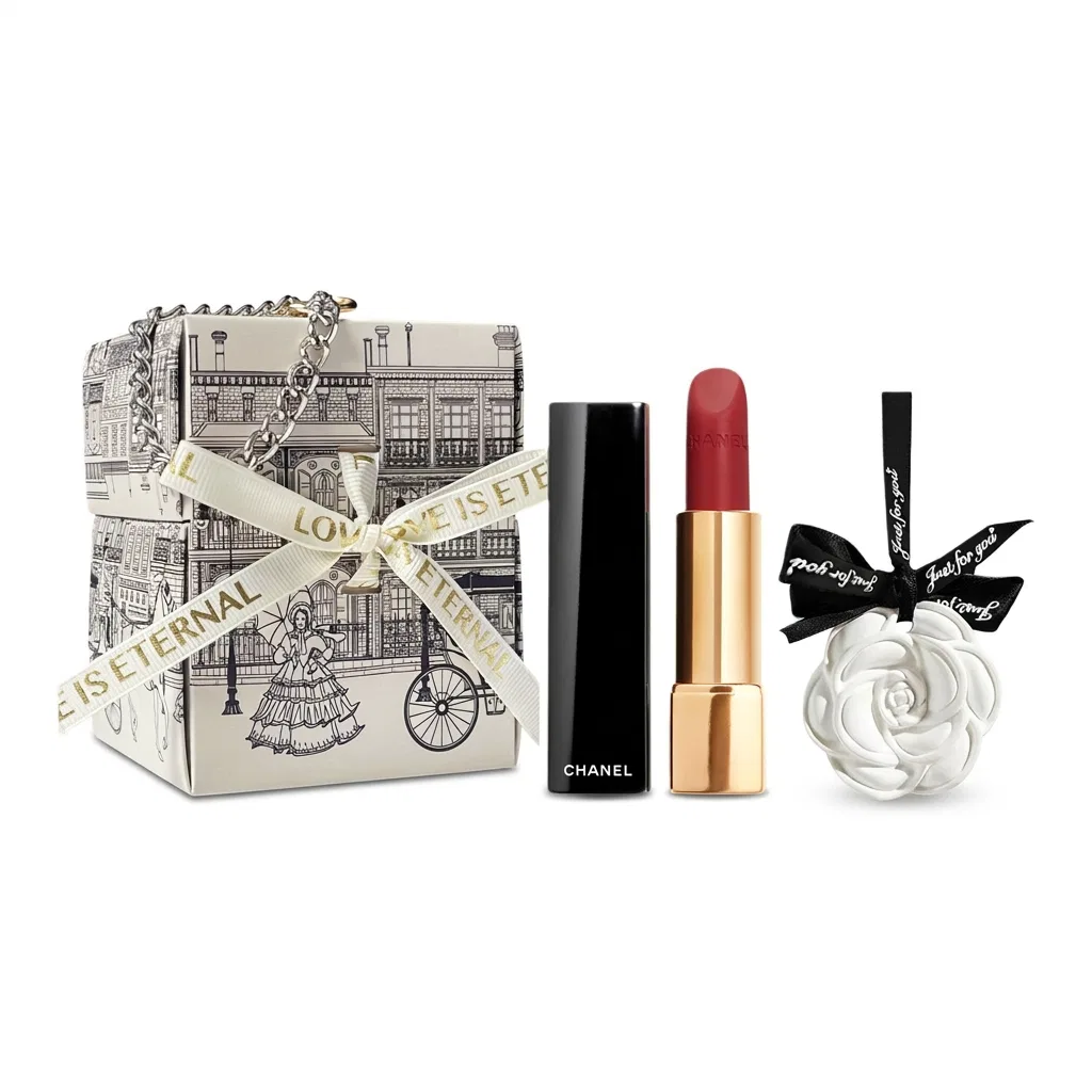 Женский набор косметики с помадой и ароматерапией Chanel 58 Vintage Red Brown, Camellia Aromatherapy, Black Angel Box, CHANEL, Black