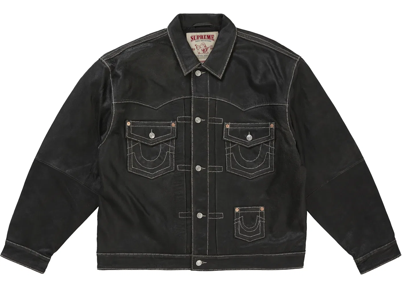 Мужская кожаная куртка-тракер с принтом Supreme True Religion, Black