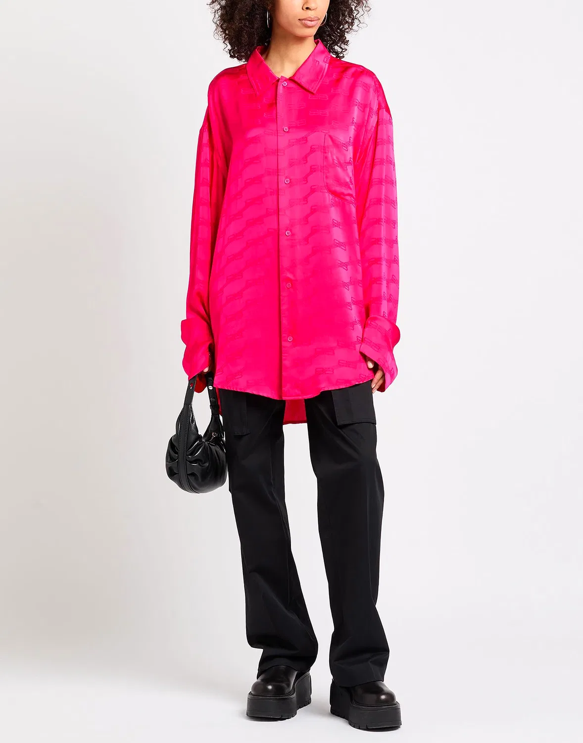 Женская длинная рубашка с логотипом Balenciaga, фуксия — фото 2
