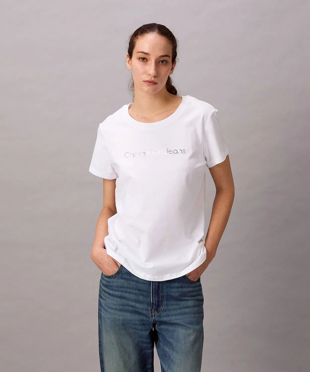 Женская футболка с логотипом Slim Calvin Klein, Белый
