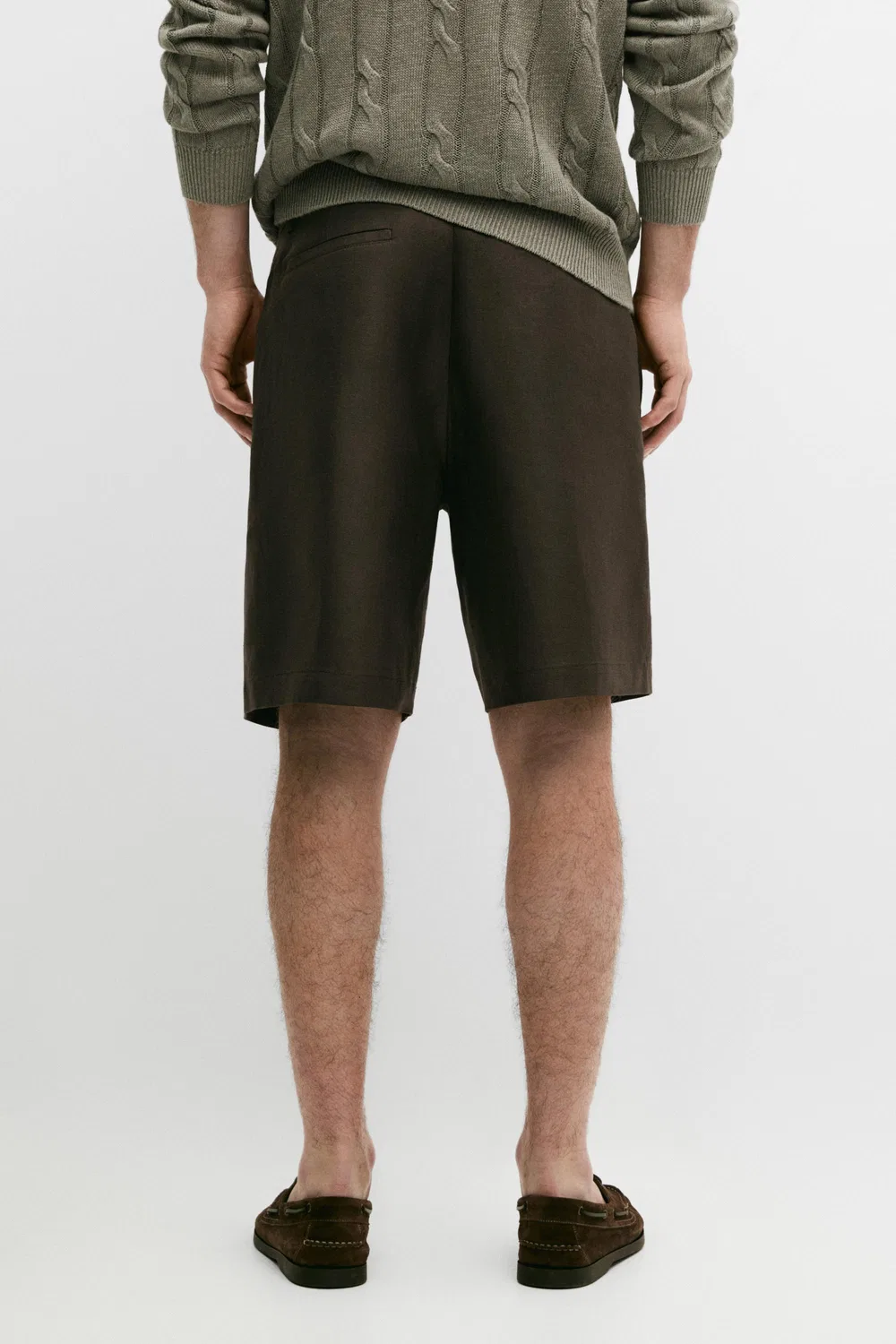 Льняные бермуды с вытачками Massimo Dutti, коричневый — фото 3