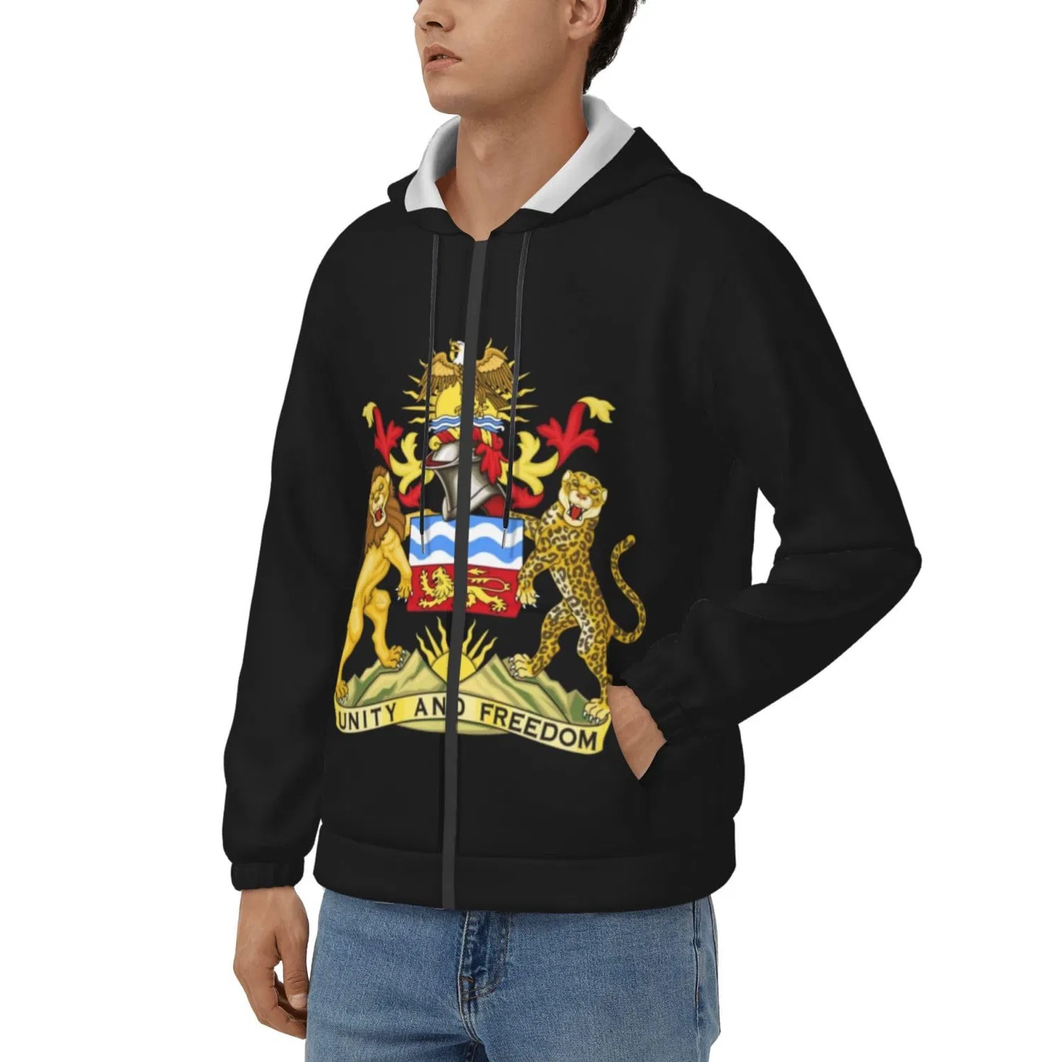 Мужская худи с капюшоном на молнии с эмблемой Malawi Republic, Classic UK Style, As Shown — фото 3
