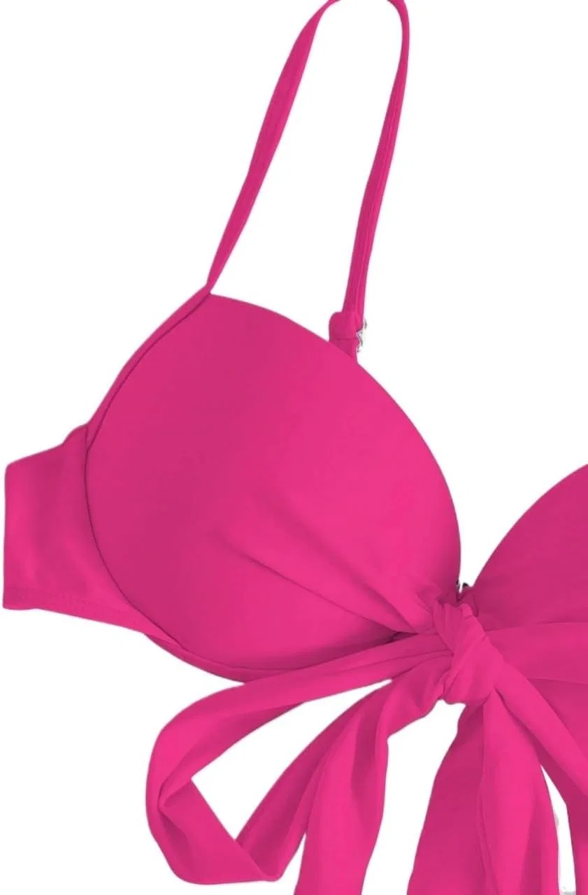 Женский бикини-сет с высокой талией и рюшами, Hot Pink — фото 4