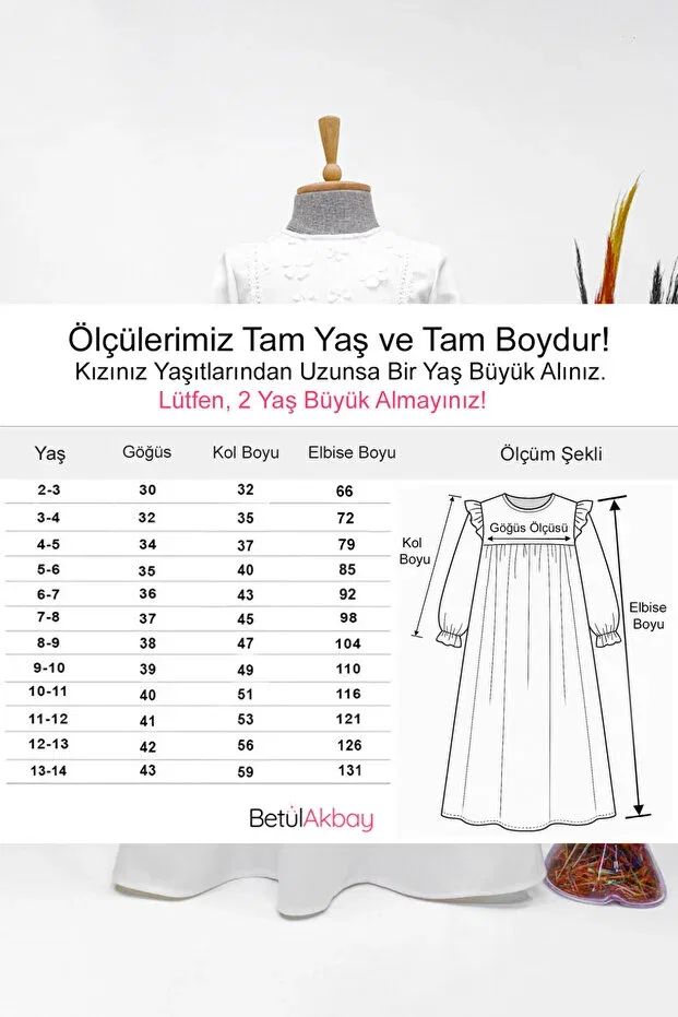 Детское платье для девочек с длинным рукавом Betül Akbay, White — фото 3