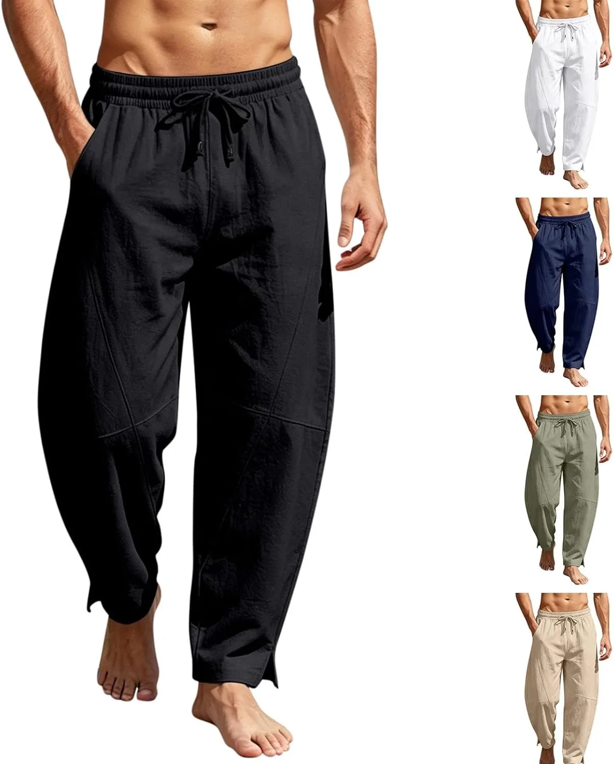 Мужские льняные брюки свободного кроя, Linen Barrel Pants, чёрный