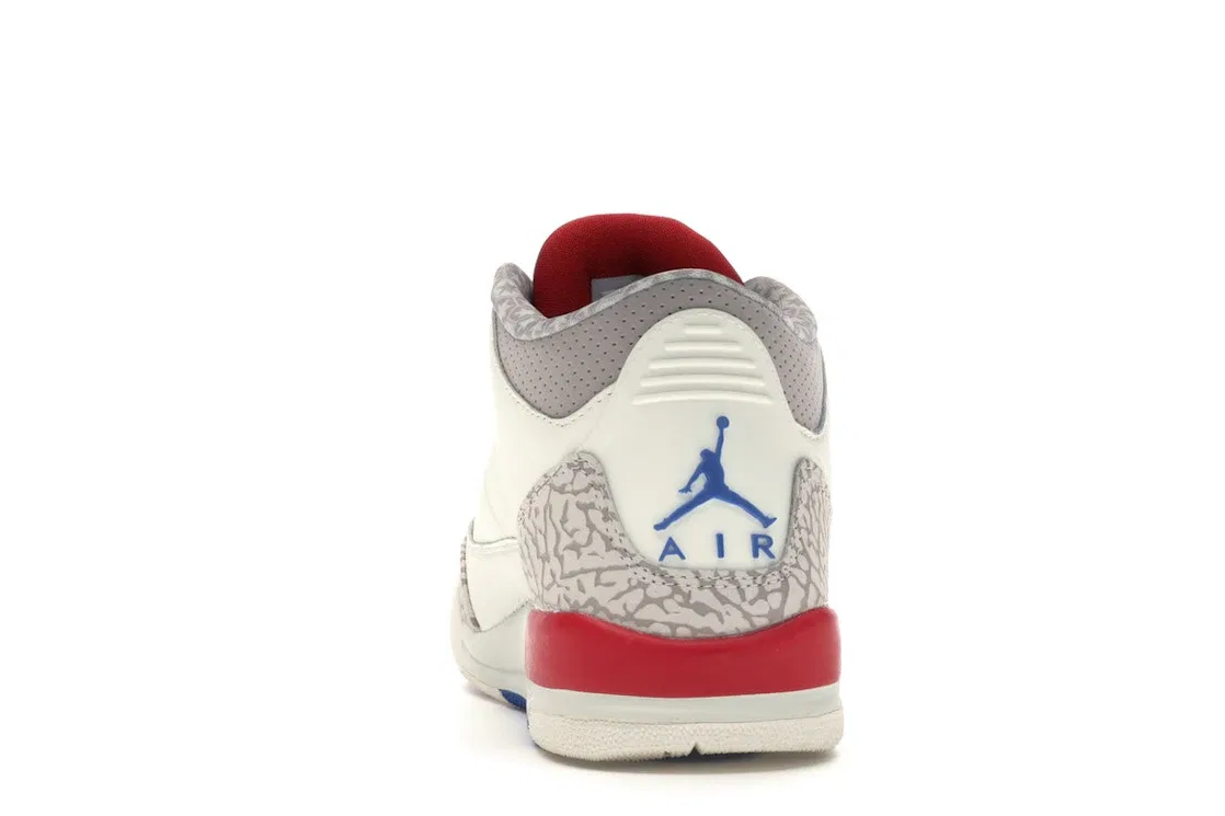 Детские кроссовки для мальчиков с длинным язычком Jordan 3 Retro Jordan, Sail/Sport Royal-Light Bone-Fire Red — фото 4