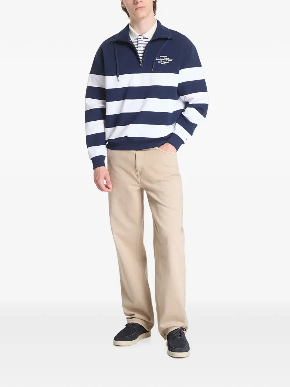Полосатый свитер на молнии до середины груди Tommy Hilfiger, синий — фото 2