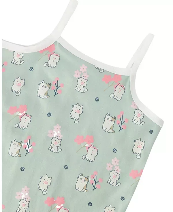 Детское белье для девочек хлопковое с принтом Kitten Tank Deux Par Deux, Green Kitten Print — фото 3