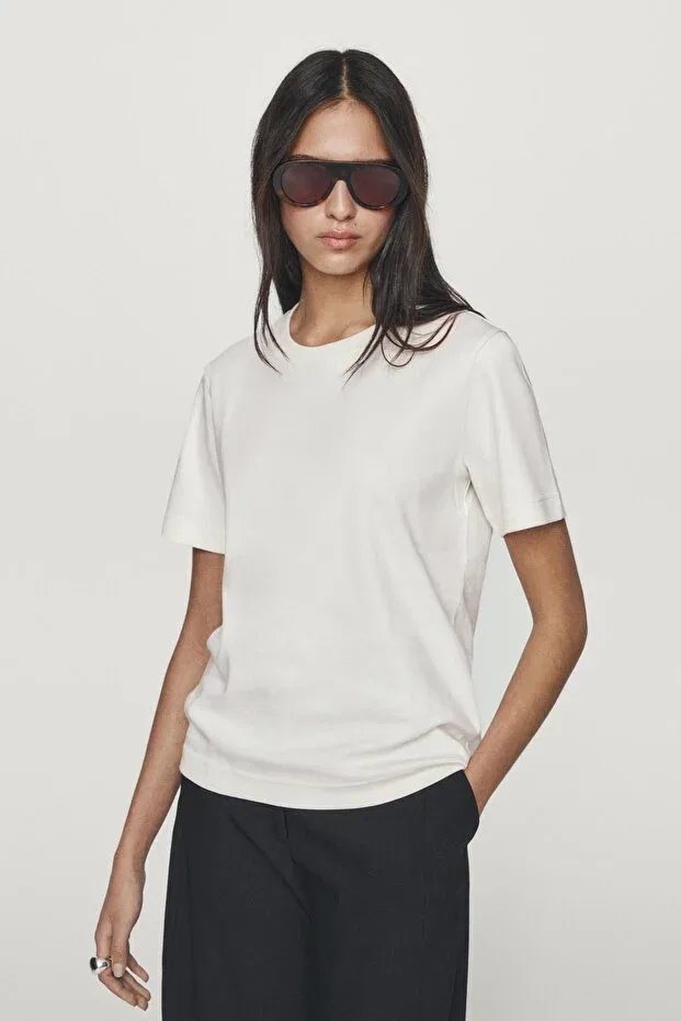 Женская футболка с коротким рукавом хлопковая Massimo Dutti, Nude Color — фото 3