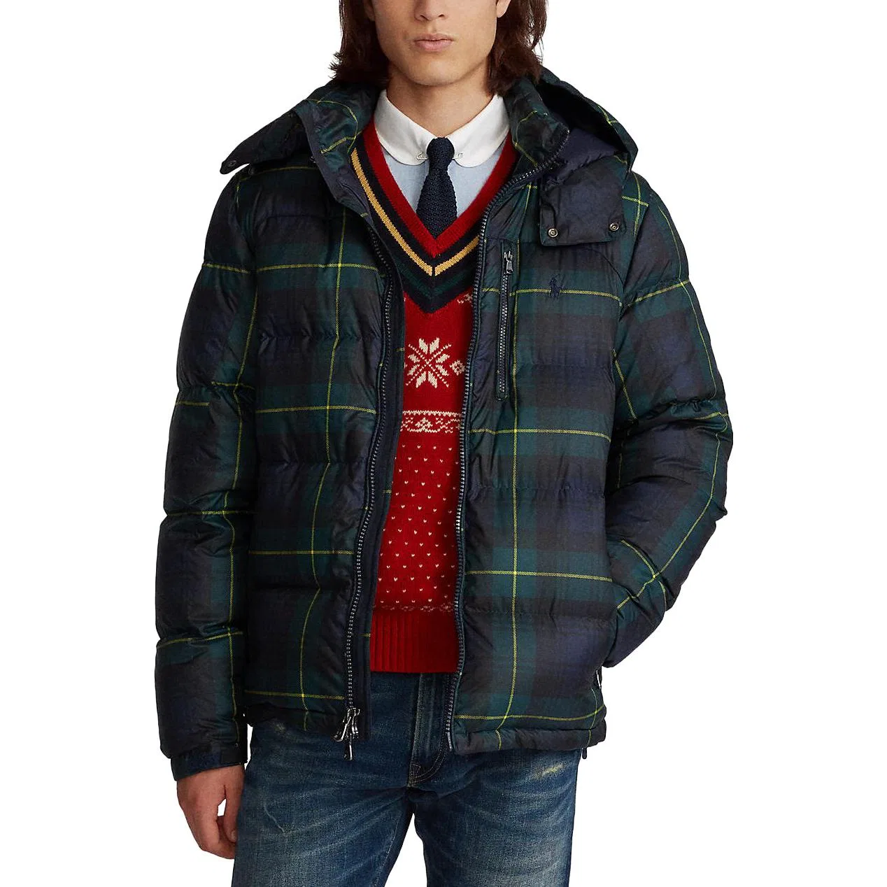 Мужская куртка-пуховик с принтом Blue Plaid Polo Ralph Lauren, Blue Plaid — фото 4