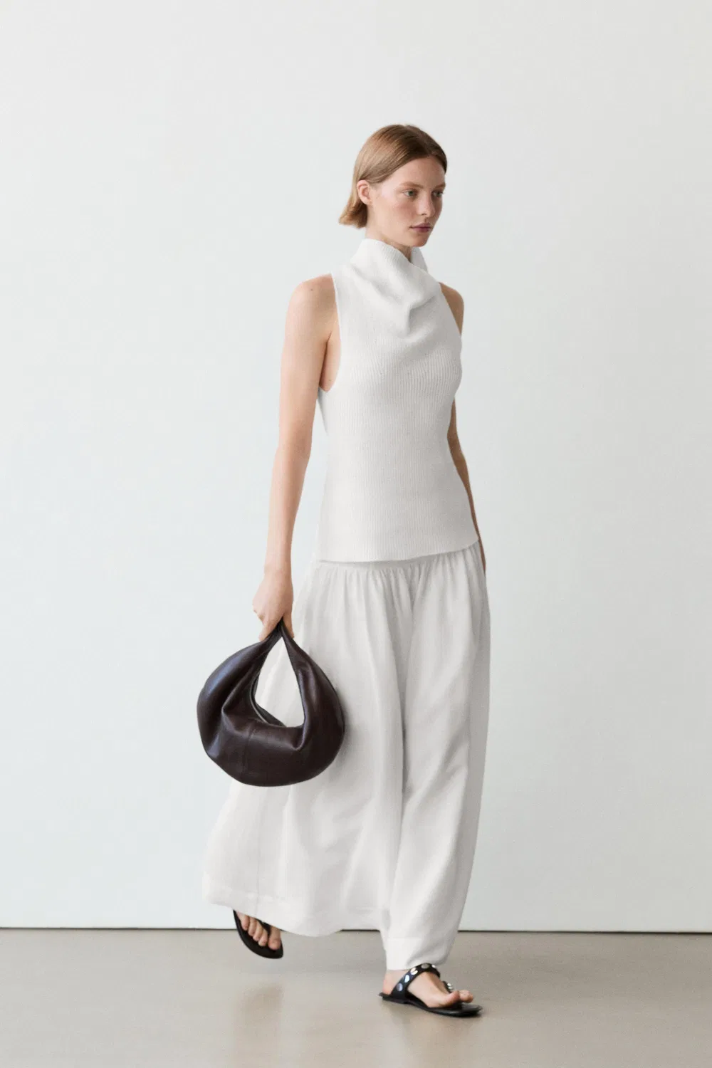 Юбка миди с кокеткой Massimo Dutti, белый — фото 4