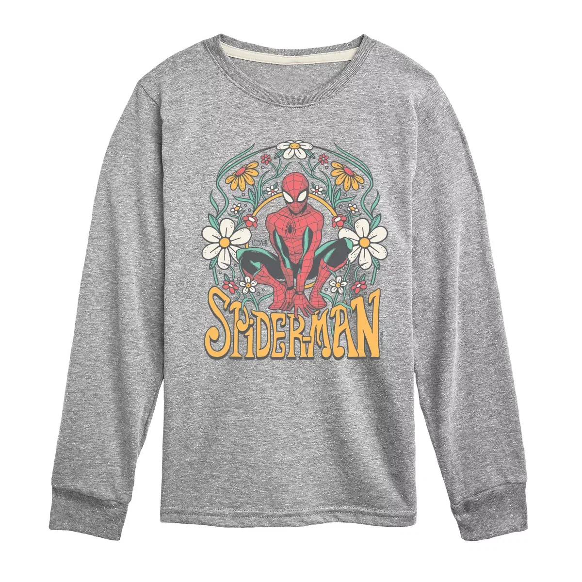 Детское футболка с длинным рукавом с принтом Spider-Man Florals Marvel, Athletic Heather