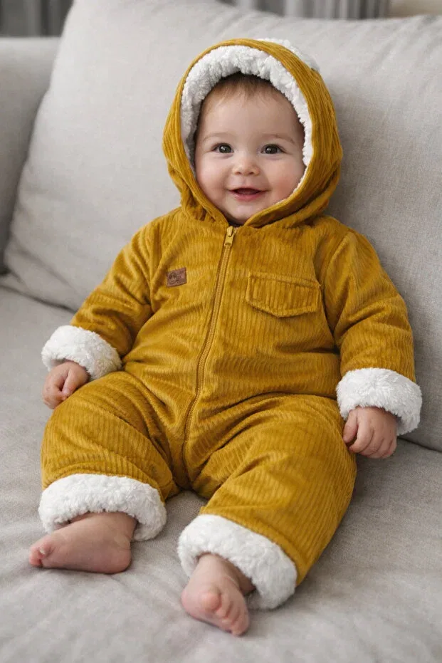 Детский комбинезон-астронавт с капюшоном из вельвета на флисе Unisex Bymurat Baby, Orange