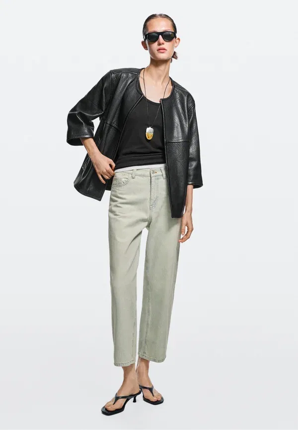 Джинсы 100% хлопок Mid-waist cropped wide-leg jeans Massimo Dutti, light blue, светло-голубой — фото 2