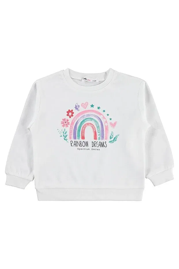 Детские свитшот для девочек с принтом Rainbow Printed Civil Girls, Ecru