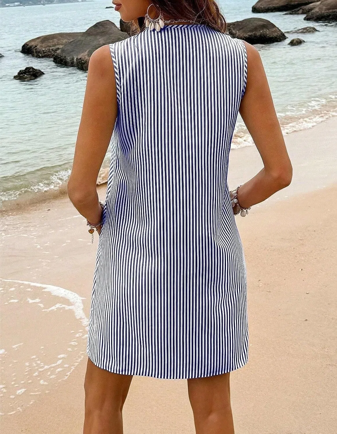 Женское повседневное платье-танк с V-образным вырезом Navy Blue — фото 2