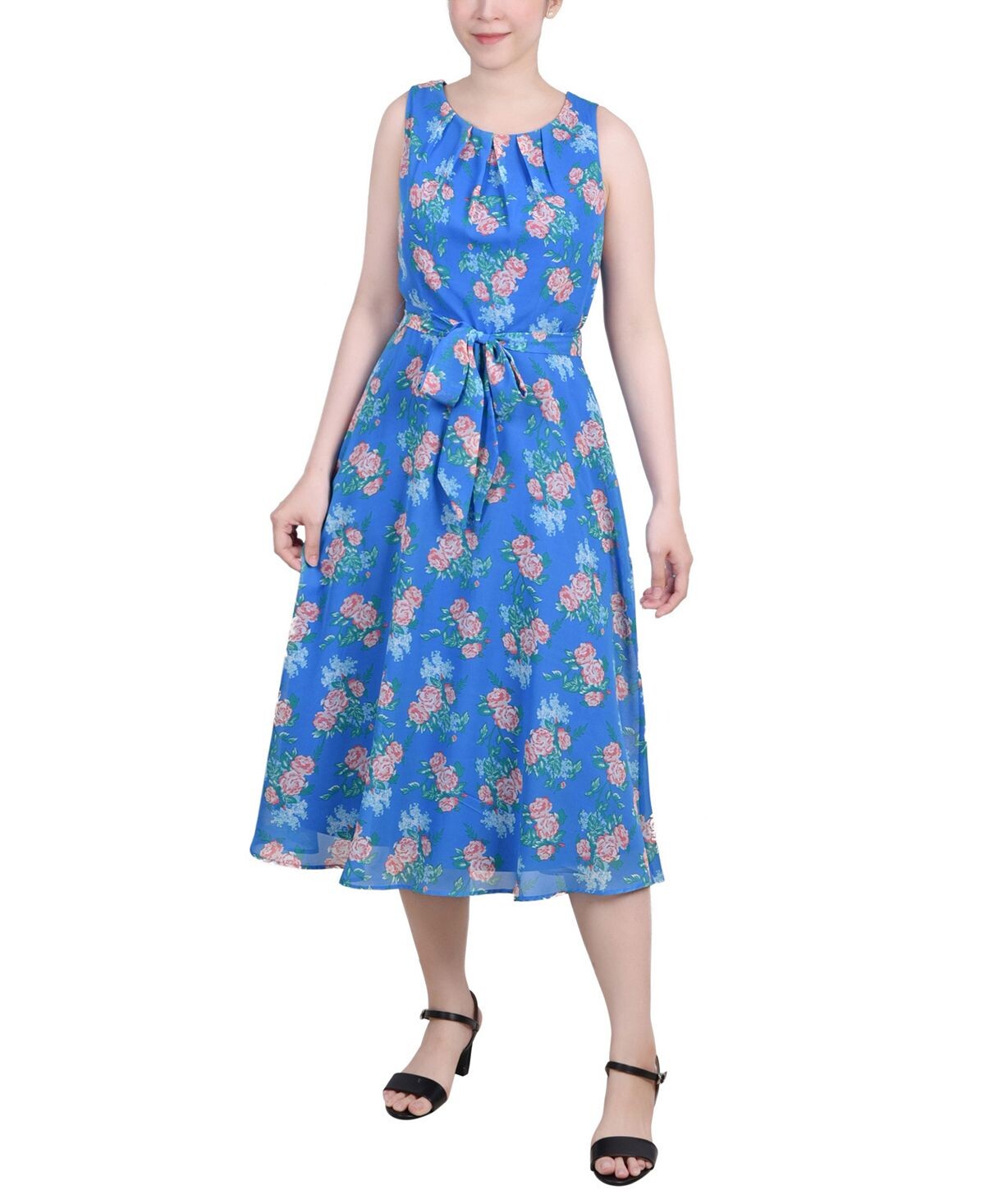 

Миниатюрное шифоновое платье без рукавов с поясом NY Collection, мульти