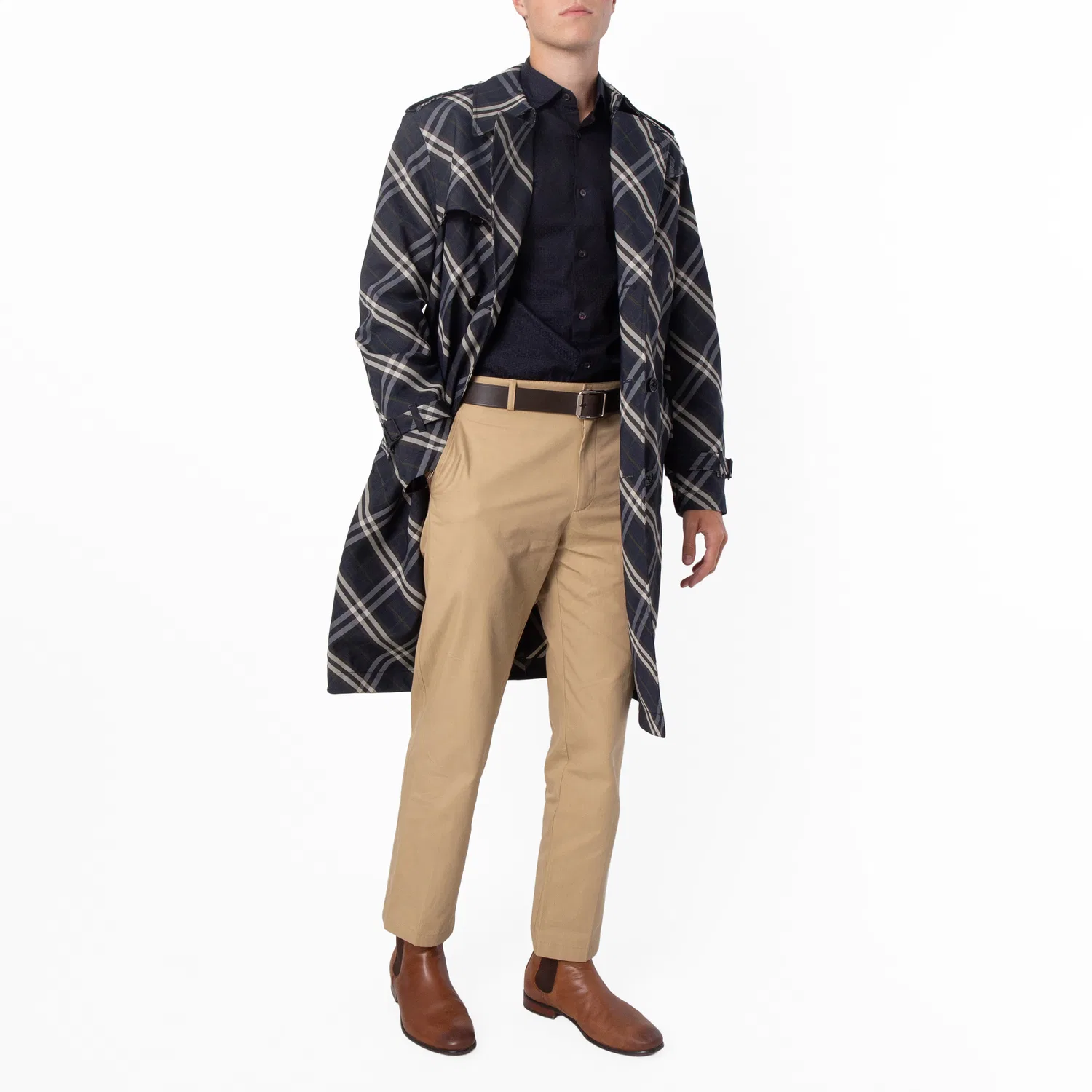 Пальто-тренч Burberry Check Long Belted Trench Coat Burberry, Indigo Ip Check — фото 4