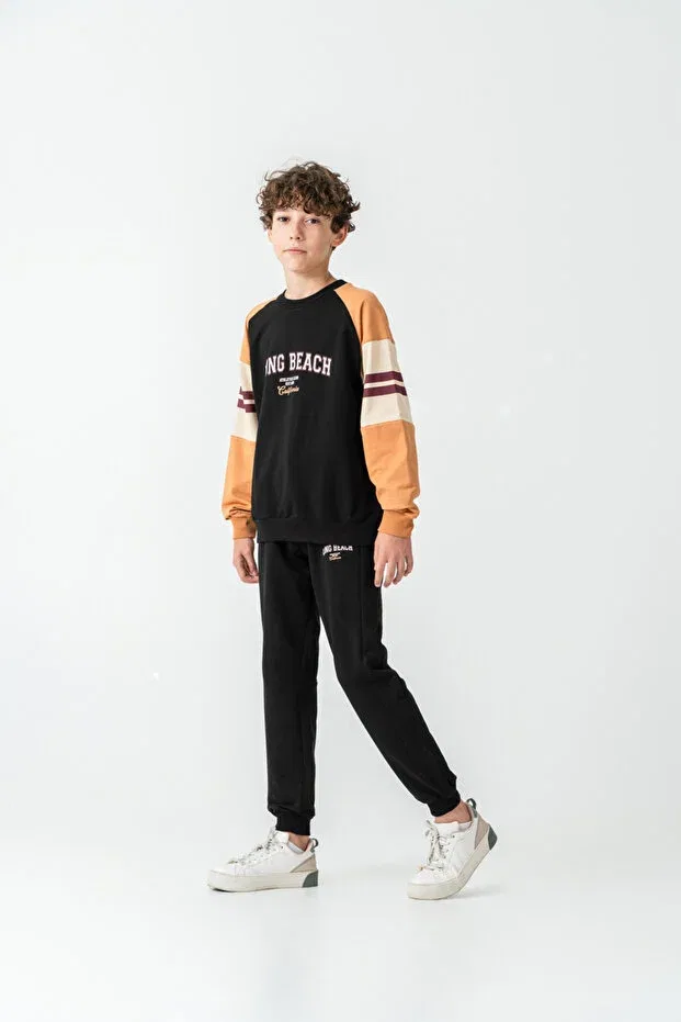Детский спортивный костюм для мальчиков с принтом Long Beach Printed Top Mışıl Kids, Black