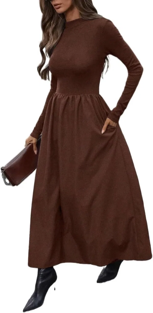 Женское платье миди с запахом A-line, Coffee Brown