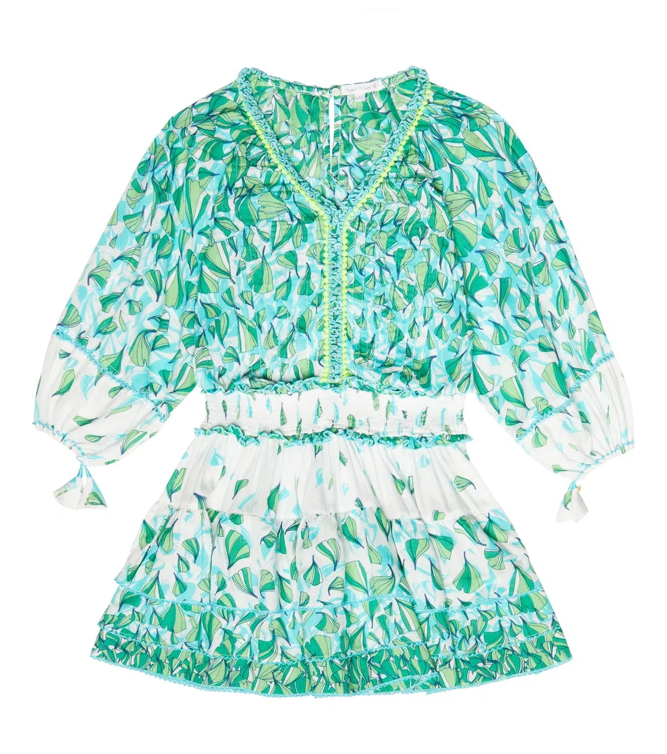 Платье с ярусами и принтом в виде Ариэль Poupette St Barth Kids, Green Petale