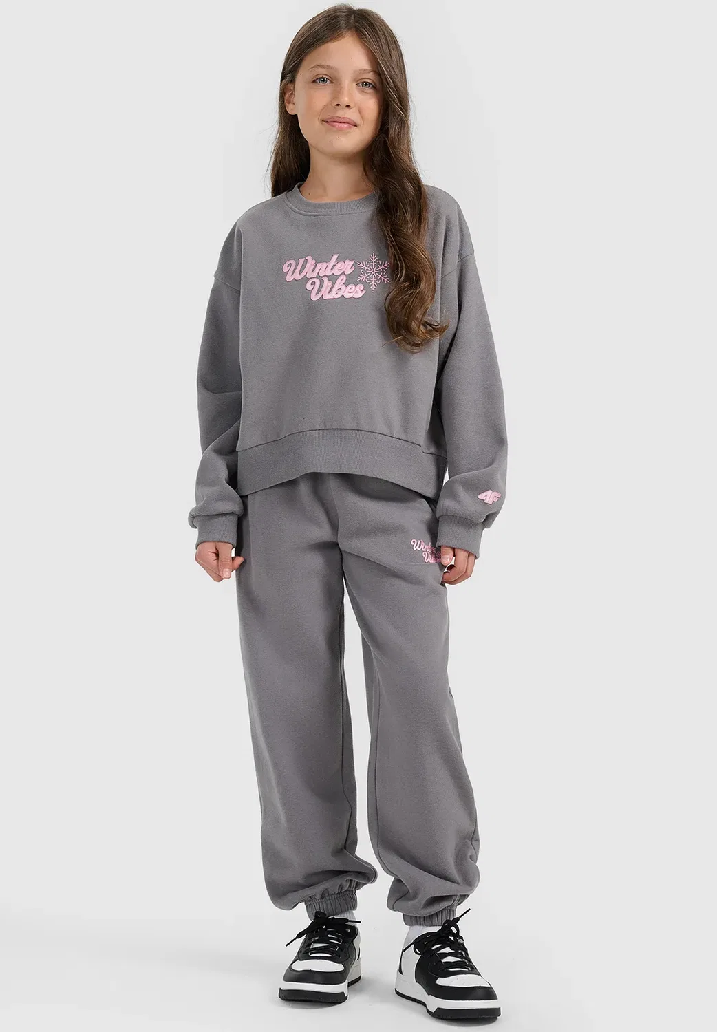 Bluza dresowa nierozpinana bez kaptura dziewczęca - толстовка 4F, Anthracite