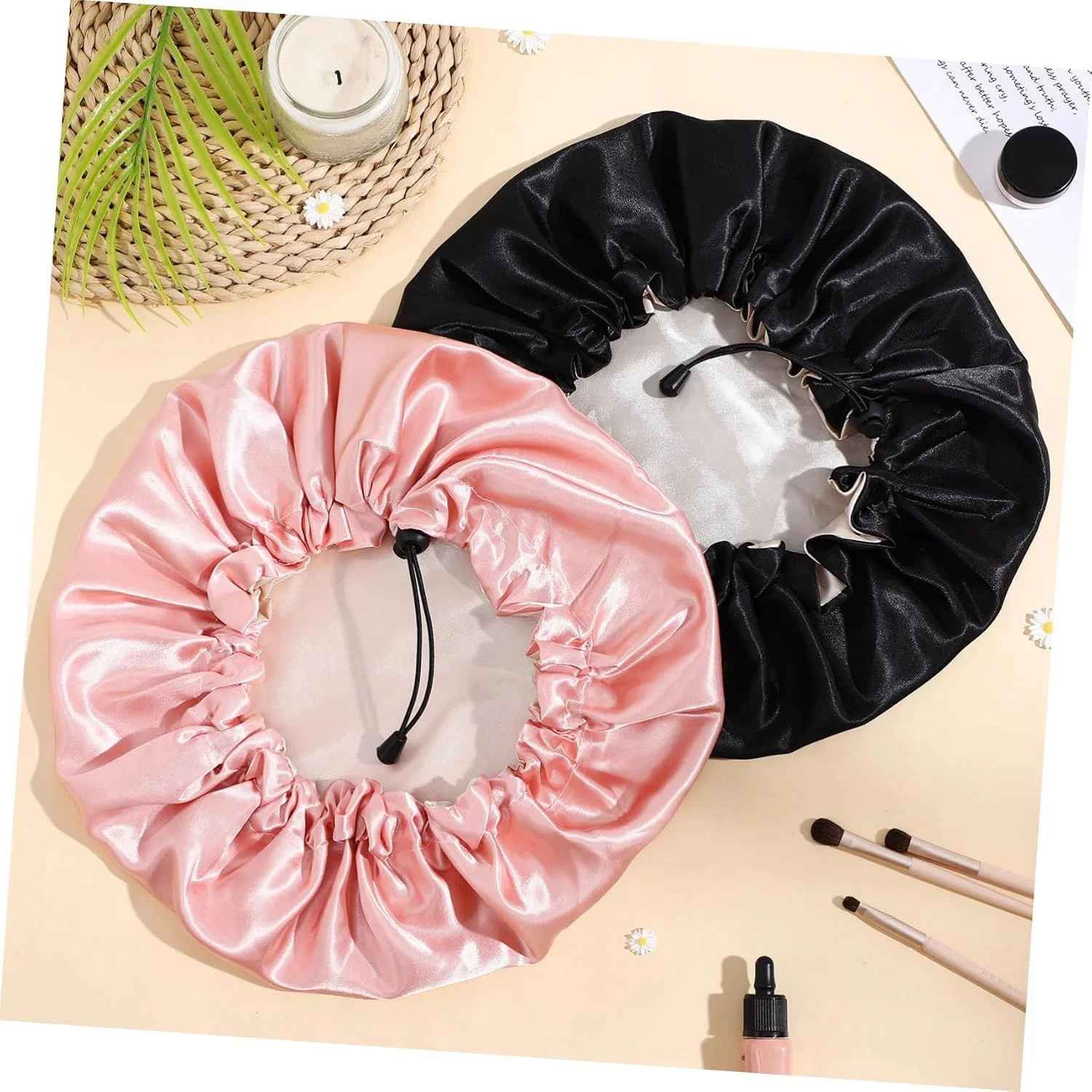 Шапочка для душа Satin, 4 шт, IWOWHERO, Черный, Розовый — фото 4