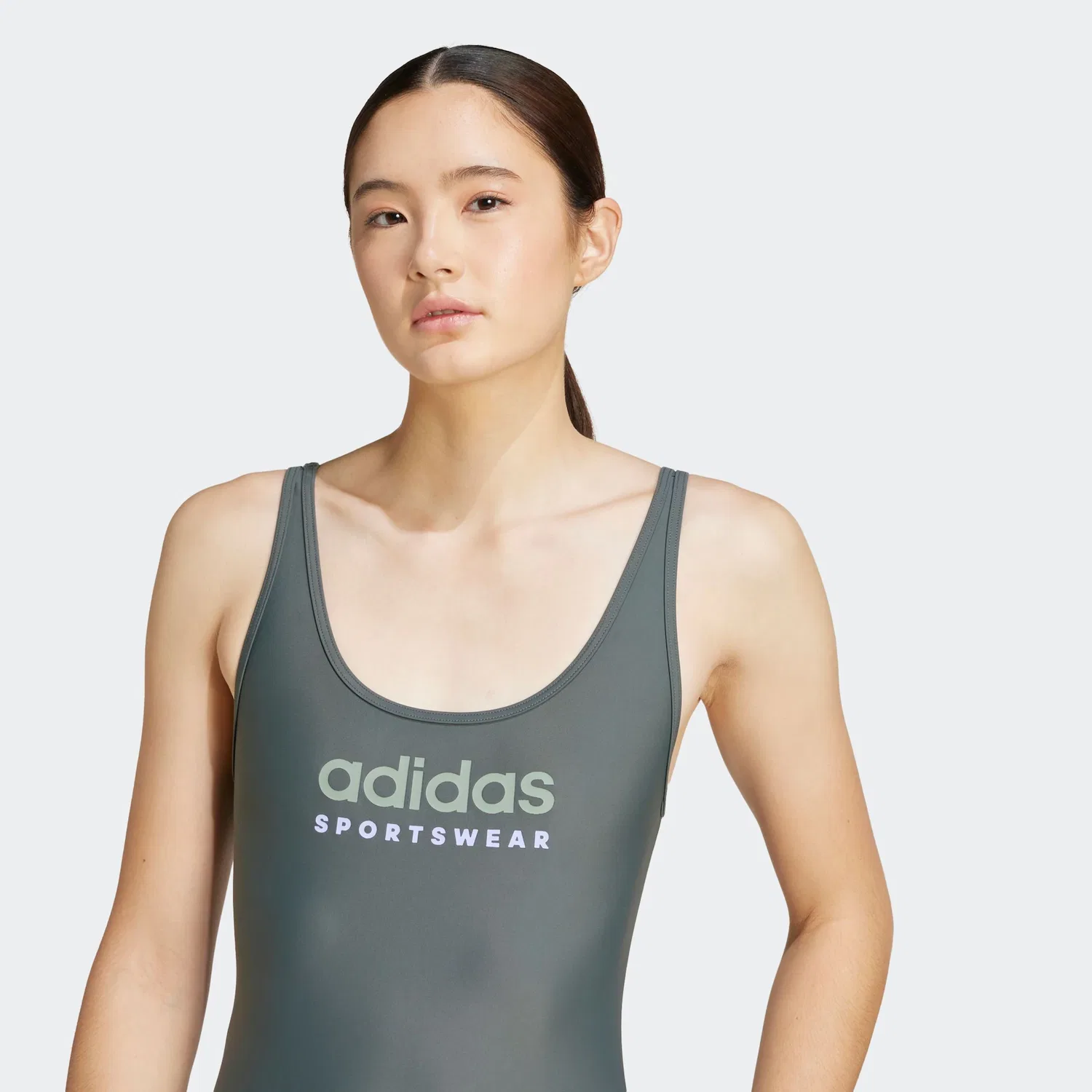 Женский слитный купальник с U-образной спинкой Adidas Performance, Legend Ivy/Silver Green Mel — фото 4