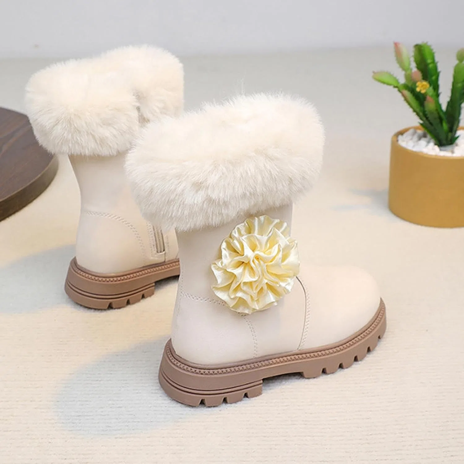 Детские сапоги для девочек с меховой подкладкой Ctreela, Beige — фото 3